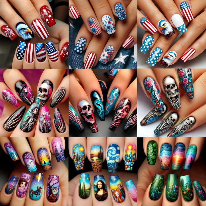 Halloween Fashion Nail Art 216 pieces Nail art patch set Pumpkin Moon Bat Flower Table Nail Art patch Detachable nail art mid-le