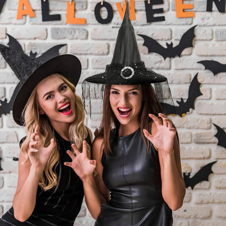 Halloween Witch Hat Decoration Props Reusable Witches Hats Cloth Adult Children Cosplay Hat Prop Party Cosplay Polyester Taffeta