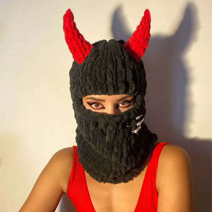 Halloween Funny Rabbit Ears Creative Knitted Hat Beanies Warm Full Face Cover Ski Mask Hat Windproof Balaclava Hat Outdoor Sport