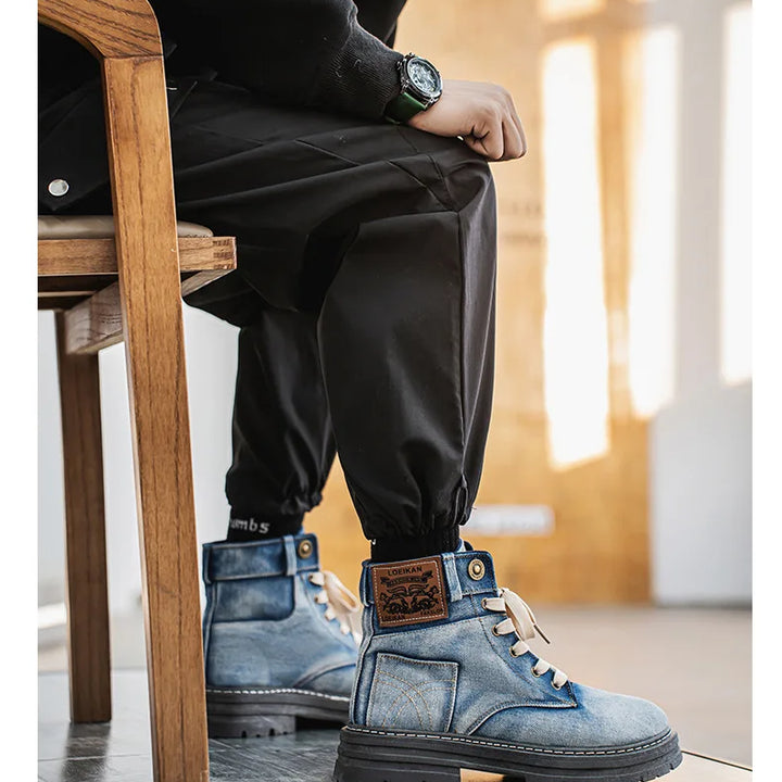 Men's Shoes 2025 Style Height Increase Breathable Mid Top Shoe Fashion Denim Casual Versatile Workwear Shoes Casual Boots Shoes