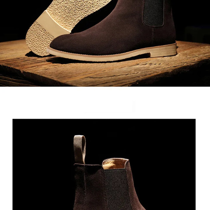 Man Retro Suede Genuine Leather Chelsea Boots Men Fashion Short Ankle Boot Casual British Style High-Top Shoes