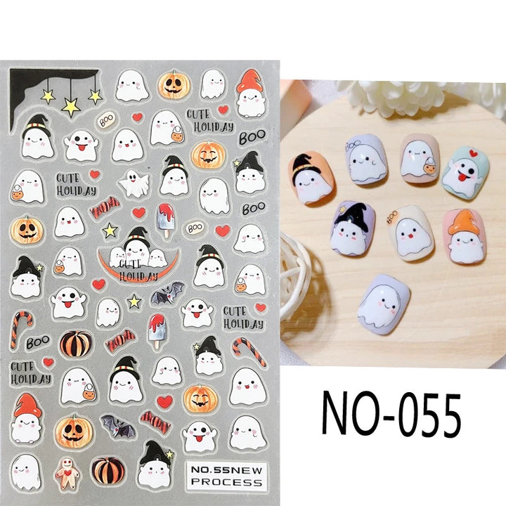 Halloween Nail Art Stickers Pumpkin Skull Cartoon Sticker For Women and Girls Press On Nails Decals Holloween Nail Art Supplies
