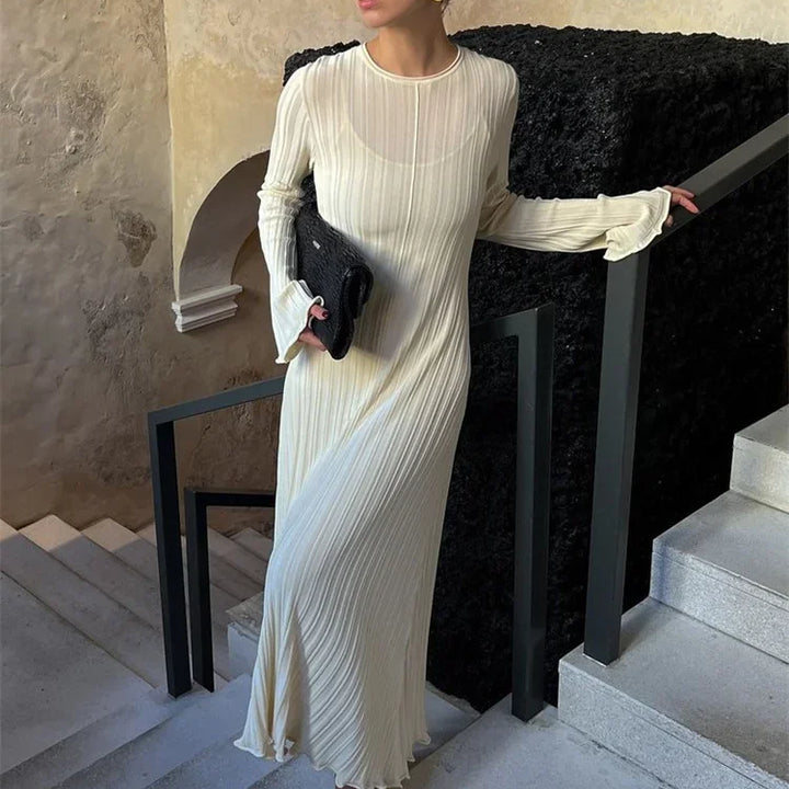 Tossy Knitwear Fashion Loose Maxi Dress Lace-Up High Waist Ribbed Long Sleeve Party