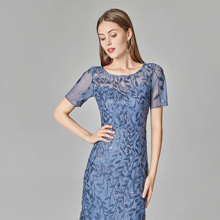 Gorgeous Round Neck Short Sleeves Sequined Mermaid Evening Dress