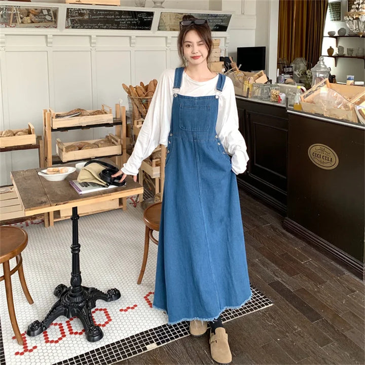 New Large Size Denim Strap Dress Loose and Versatile Sleeveless Long  S-5XL