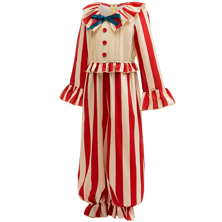 Halloween Funny Clown Cosplay Costume For Children Red Striped Jumpsuit Boys Girls Party Dresses Up Ruffle Girl Clothes Outfits