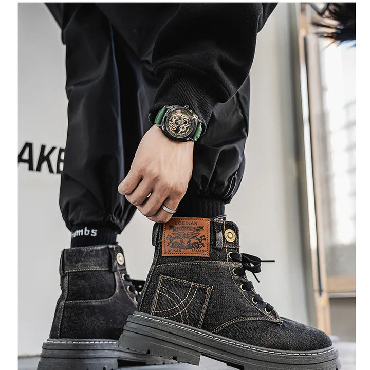 Men's Shoes 2025 Style Height Increase Breathable Mid Top Shoe Fashion Denim Casual Versatile Workwear Shoes Casual Boots Shoes