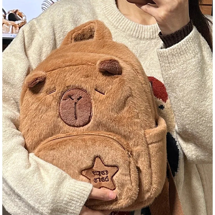 Capybara Plush Backpack Kawaii Fashion Plushie Doll Fur Bag Children's Bag Shoulder Bag Mini Knapsack Bags Gifts For Girlfriend