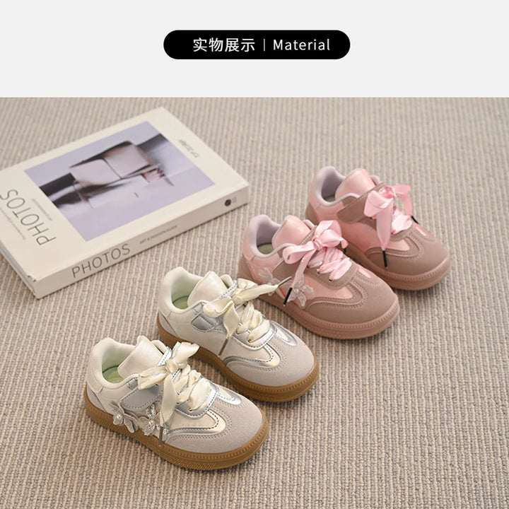 Kids Skate Sneakers for Girls 2025 Autumn New Toddler Walking Shoes Cute Ornament Non-slip Retro Comfort School Sports Sneakers