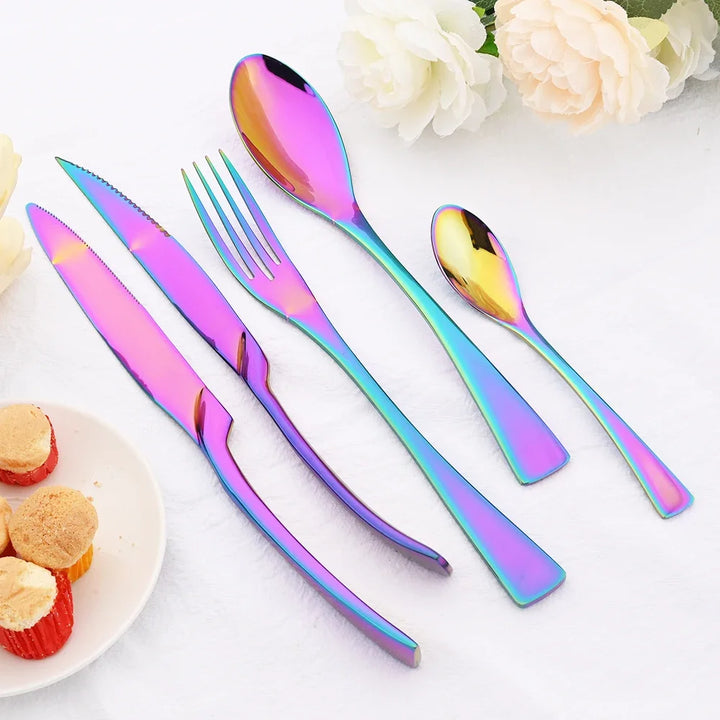 24Pcs Shiny Black Cutlery Set Stainless Steel Dinnerware Sharp Steak Knife Forks Coffee Spoons Tableware Kitchen Silverware Set