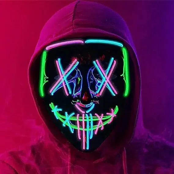 Halloween Party LED Illuminated Black V Shape Mask Haunted House Bar Party Cos Light Up Mask Halloween Party Scary Mask Decor