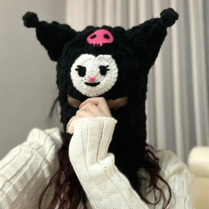 Halloween Funny Rabbit Ears Creative Knitted Hat Beanies Warm Full Face Cover Ski Mask Hat Windproof Balaclava Hat Outdoor Sport