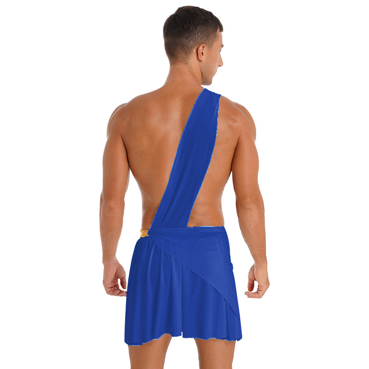 Halloween Ancient Greek Warrior Cosplay Costume Mens One Shoulder Strap Contrast Color Ruffle Skirt Carnival Theme Party Wear