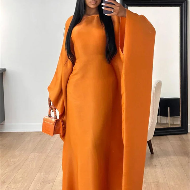 Tossy Autumn Loose Shiny Maxi Dress Butterfly Batwing Long Sleeve Muslim Clothes Party Solid Female Long Dress New