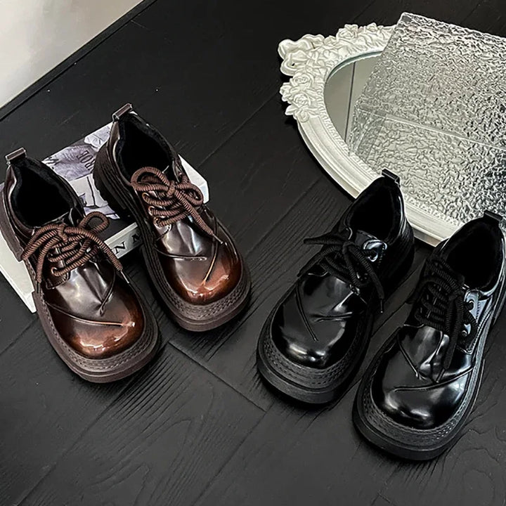 2025 Spring Women JK Mary Jane Shoes Fashion Lace Up Shoes Vintage Platform Elegant Thick Heel Shoes