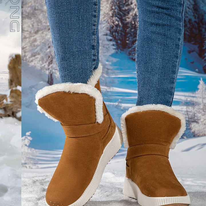 New Fashionable Bow Round Toe Elegant Snow Boots Winter Flat Wear-resistant Soft Students Plus Velvet Warm Women's Shoes