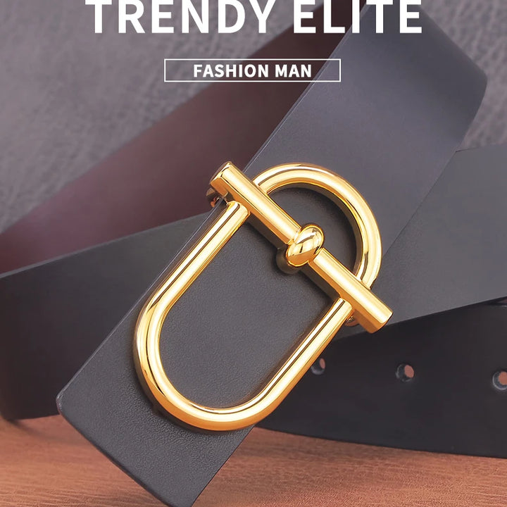 Personality Slide Buckle 3.8cm Cowskin Wide Luxury Strap Men Belts Genuine Leather  Designer Golden Jeans Casual Waistband
