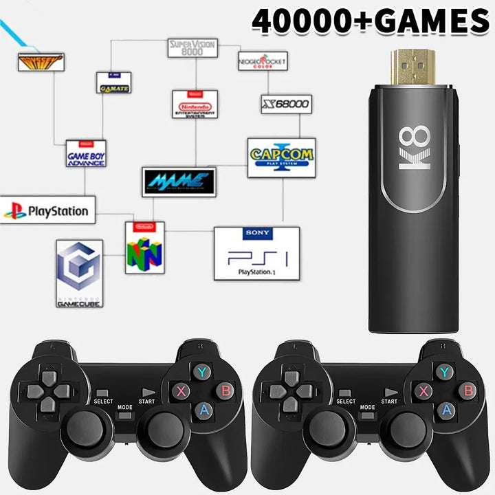 4K HD K8 Gamepad 64G Retro Video Game Console 40000+ Game 40+ Emulator Dual Wireless 2.4G Controller Retro Console Kids Gift Gam