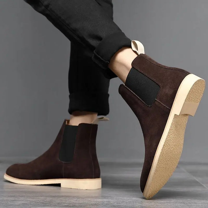 Man Retro Suede Genuine Leather Chelsea Boots Men Fashion Short Ankle Boot Casual British Style High-Top Shoes