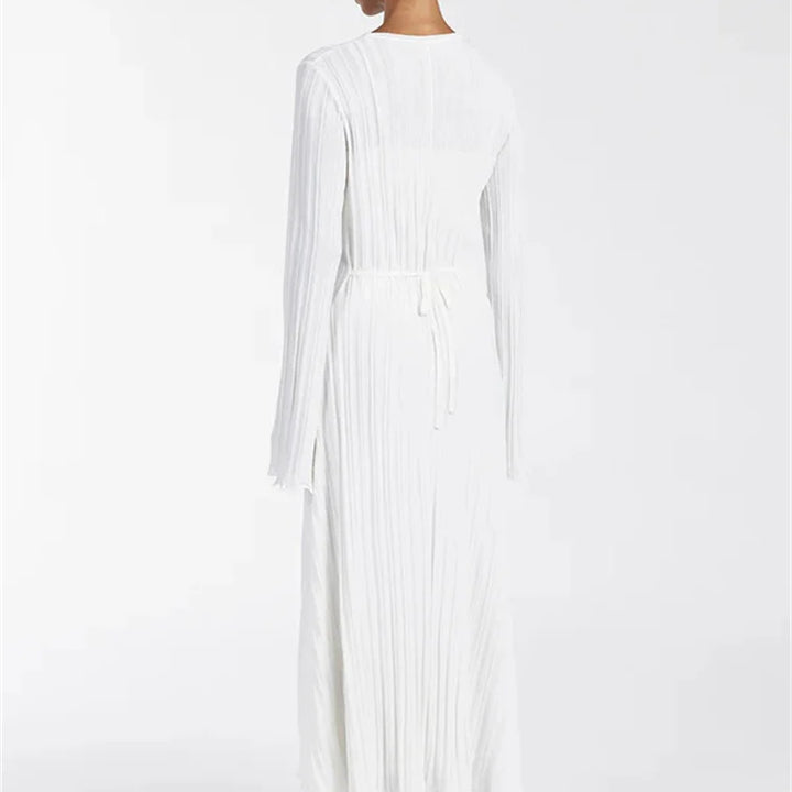 Tossy Knitwear Fashion Loose Maxi Dress Lace-Up High Waist Ribbed Long Sleeve Party