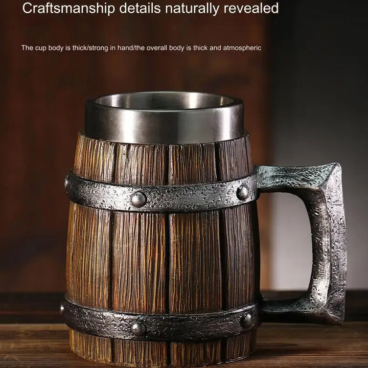 Hot-selling Wooden Barrel Beer mug , Large-capacity  Coffee mug Water bottle ,Tazas de café with stainless steel