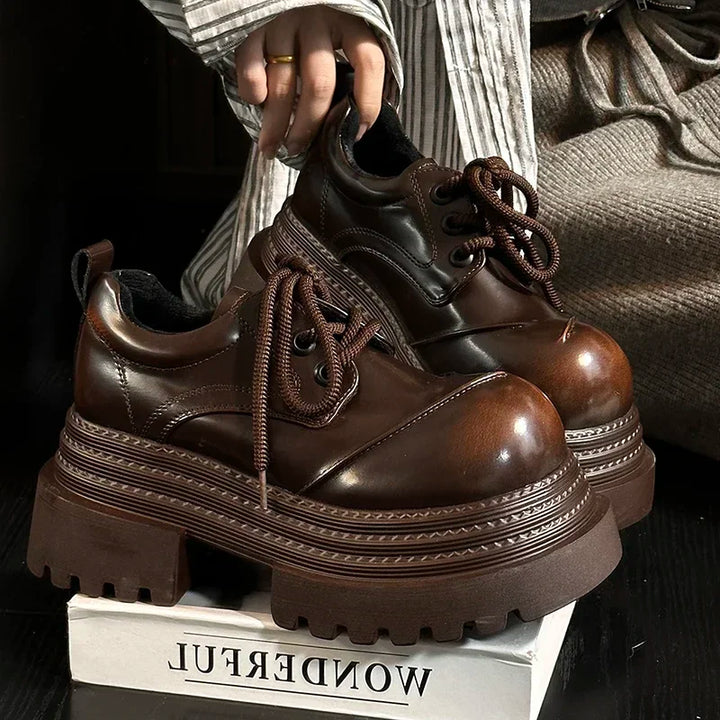 2025 Spring Women JK Mary Jane Shoes Fashion Lace Up Shoes Vintage Platform Elegant Thick Heel Shoes