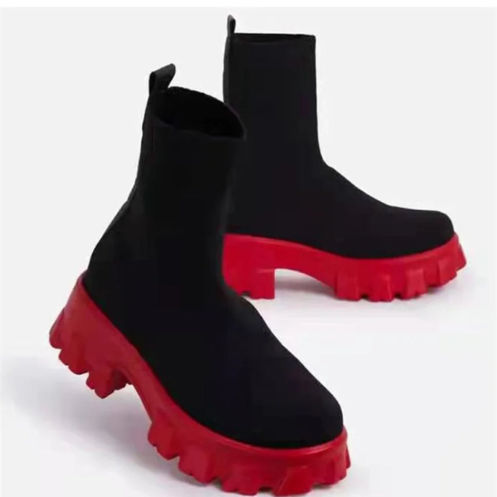 Women Boots Short Knitting Platform Boots Autumn Winter Shoes For Women Ankle Boots Heels White Winter Botas Mujer