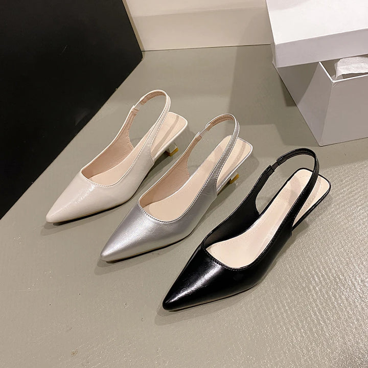 Fashion Female Shoes  New Women's Pumps Solid Color Simple Mid Heel Shoes Sexy Pointed Toe Slingback Elegant Dress Shoes