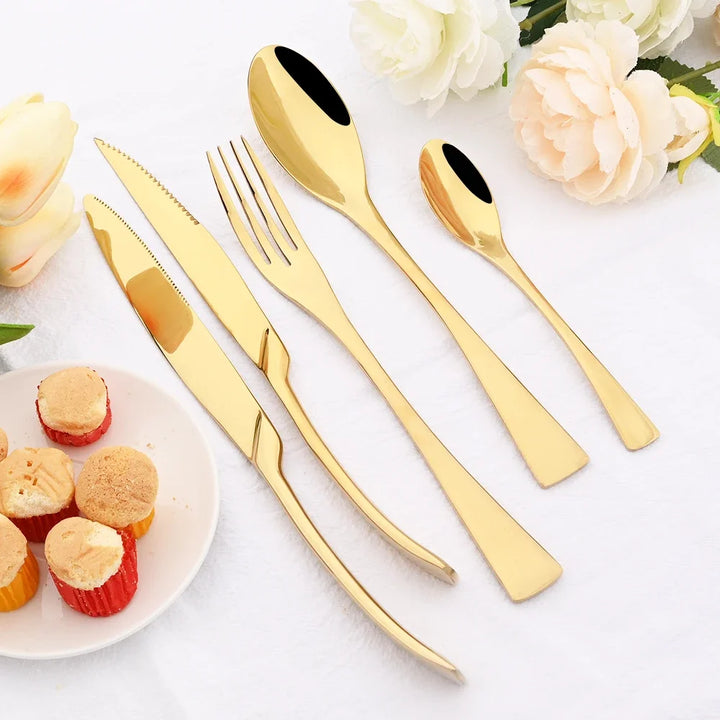 24Pcs Shiny Black Cutlery Set Stainless Steel Dinnerware Sharp Steak Knife Forks Coffee Spoons Tableware Kitchen Silverware Set