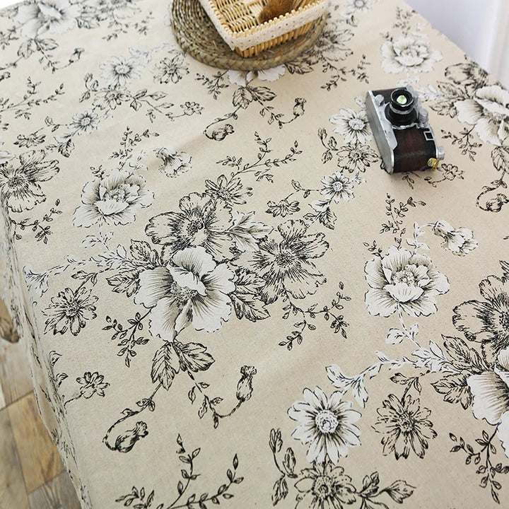 Flower Pattern Tablecloth Cotton Linen Blend Rectangular Dining Table Cover for dining Buffet Parties and Camping Decoration