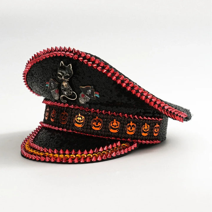 Halloween Men and Women's Party Hat Metal Foxes Skulls Smiling Pumpkin Three-dimensional Rivets Design Festival Carnival