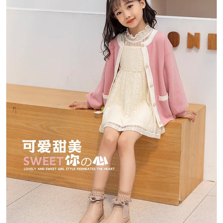 Girls Boots Fashio Knitted Ankle Boots Autumn Winter Soft Leather Slip on Kids Shoes Princess Non-slip Plush Snow Boots ботинки
