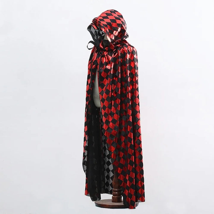 Casual Bloodstain Halloween Costume Cosplay Props Funny Party Halloween Death Cloak with Cap Dark Plaid Spider Web Cape Adults