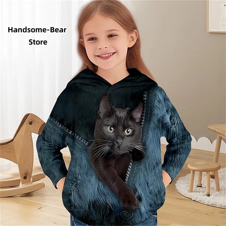 2024 Baby Autumn Clothes Funny Cat Print Hoodies Child Sweatshirt Fashion Clothes Child Boy Top Outdoor Clothes for Children Top