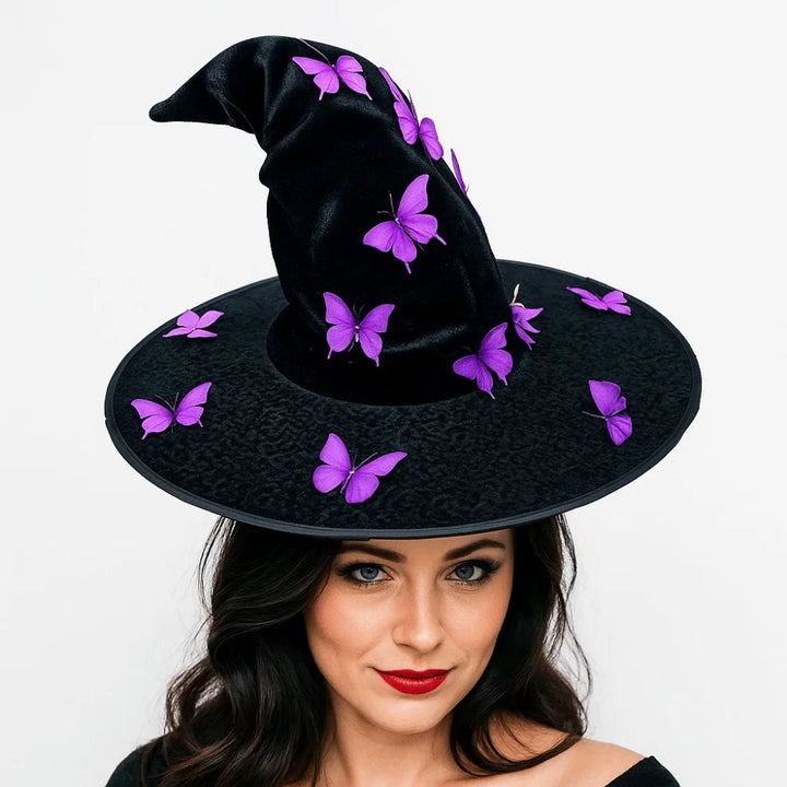 Colorful Halloween Witch Hat Velvet Party Props Butterfly Wizard Cap Cosplay Accessories Halloween Black Cap Dress Up Headgear
