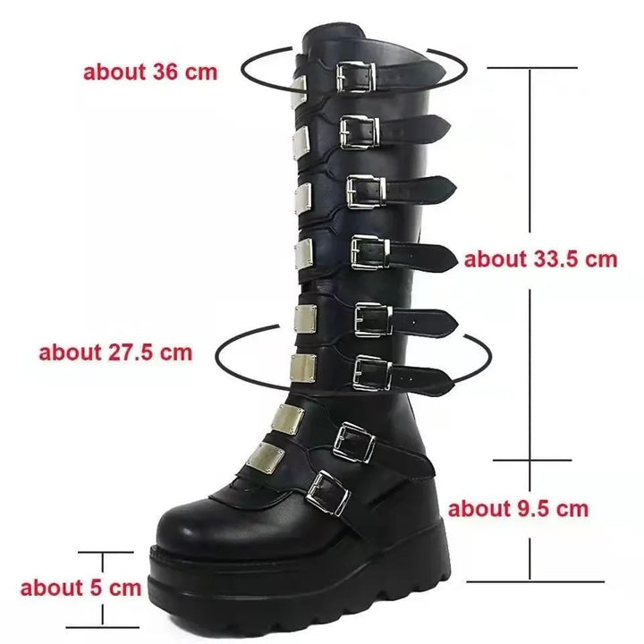 Gothic Shoes Platform Knee High Boots Punk Black Sexy Motorcycles 2023 New Halloween Cosplay 2024 Zapatos Mujer Shoes for Women