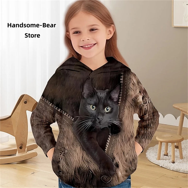 2024 Baby Autumn Clothes Funny Cat Print Hoodies Child Sweatshirt Fashion Clothes Child Boy Top Outdoor Clothes for Children Top