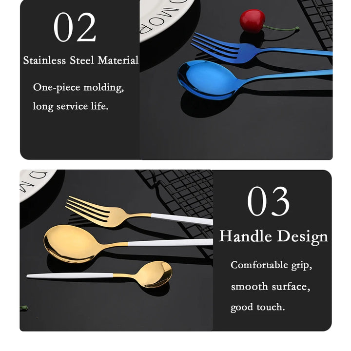 16Pcs Green Gold Dinnerware Stainless Steel Cutlery Set Knife Fork Tea Spoon Dinner Flatware Set Kitchen Silverware Tableware