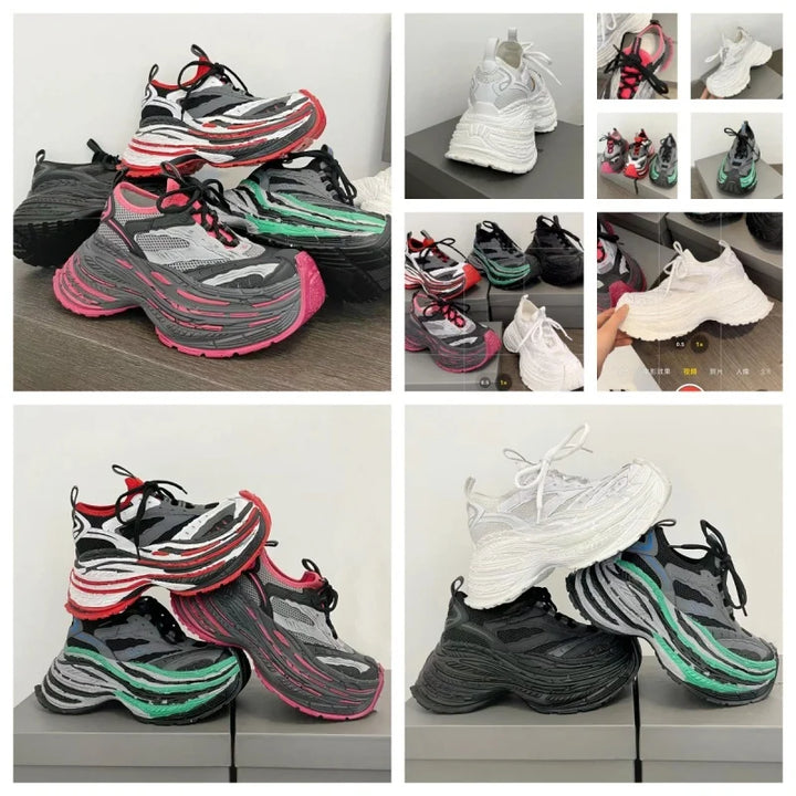 Fashion Designer Shoes Sneakers for Women and Men Mixed Colors Mesh Air Thick Sole Couple Chunky Sneakers Height-increasing