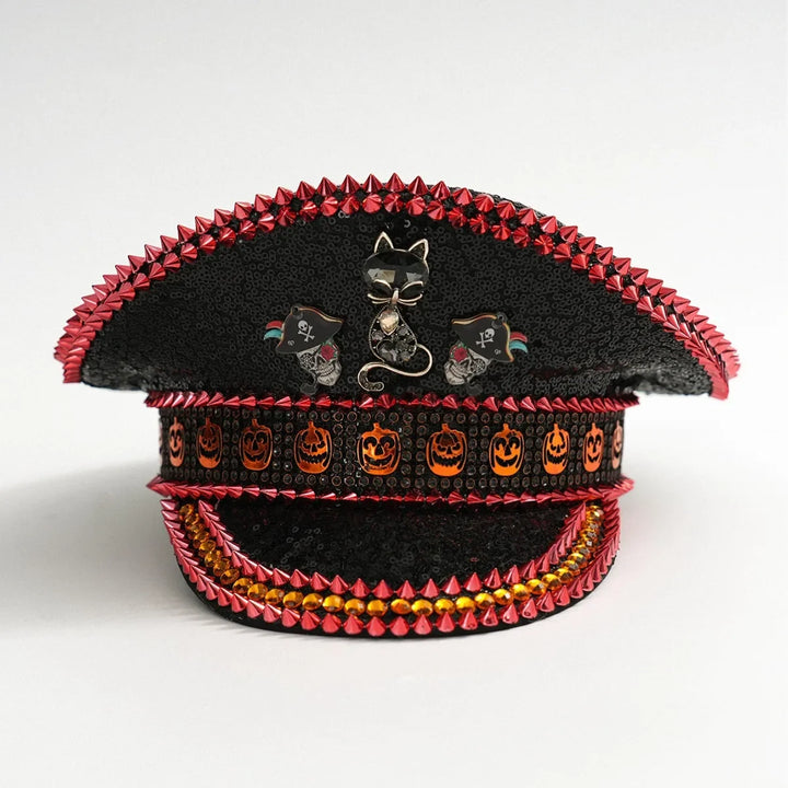 Halloween Men and Women's Party Hat Metal Foxes Skulls Smiling Pumpkin Three-dimensional Rivets Design Festival Carnival