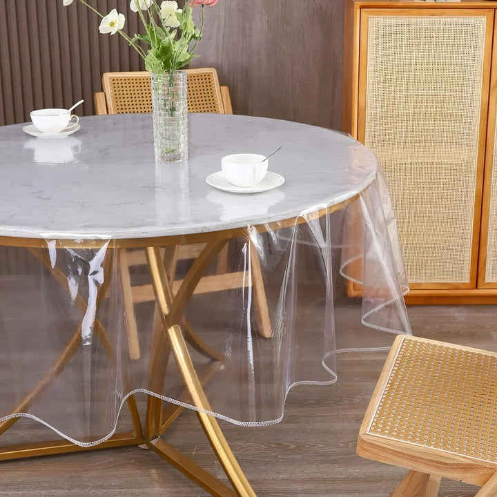 1pc Closed Edge Round  Desktop PVC Transparent Tablecloth Waterproof and Oil Proof Table Cloth  Coffee Table Table Cloth