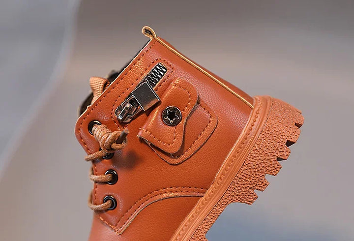 Kids Boots for Boys Spring Autumn Children's Causal Ankle Boots Fashion Black Versatile Girls School Leather Boots Side Zipper