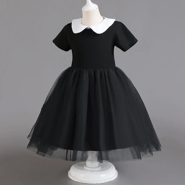 Halloween Carnival Girls Costume Cute Doll Collar Kids Black Gothic Dress Girls Prom Gown Party Wednesday Addams Cosplay Outfits