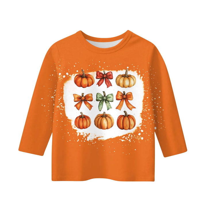 New Halloween Theme Cute Girl Printed T-shirt High Quality Three-quarter Sleeve Round Neck Tops Children Festival Birthday Gift