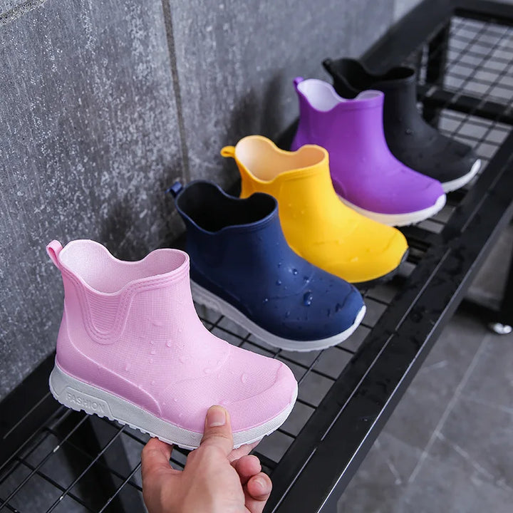 Kid's Rain Boots Anti Slip Waterproof Water Boots Boys Girls Solid Slip on Rubber Shoes Versatile Outdoor Children's Sneakers