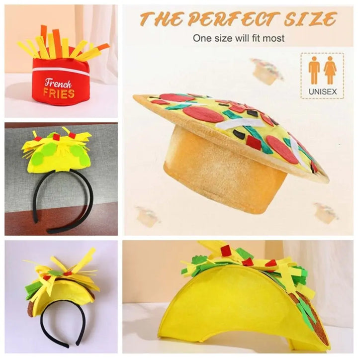 New Year Halloween French Fries Hat Cloth Personalized Taco Hair Hoop Yellow Head Accessories Creative Pizza Hat Headwear