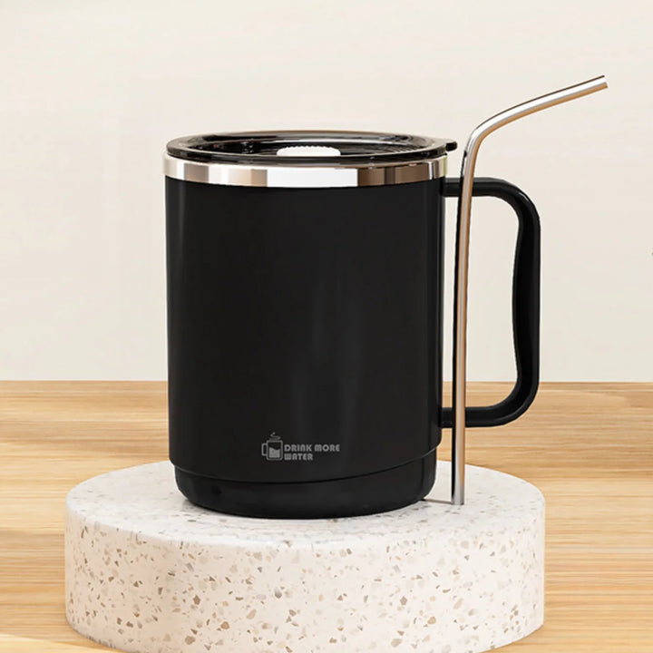 Stainless steel mug with lid, large-capacity office cup, brewed drinking cup, household coffee cup for men and women.