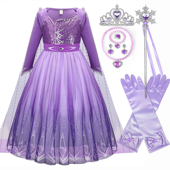 Halloween Costume for Kids Girl's Elsa Mesh Ball Dress With Ruffle Trim Embroidered Birthday  Princess Dresses for Baby
