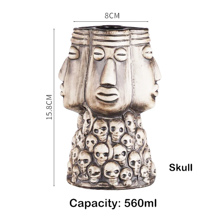 Tiki Mugs Ceramic Hawaiian Luau Party Mugs Drinkware, Cute Exotic Cocktail Glasses, Tiki Bar