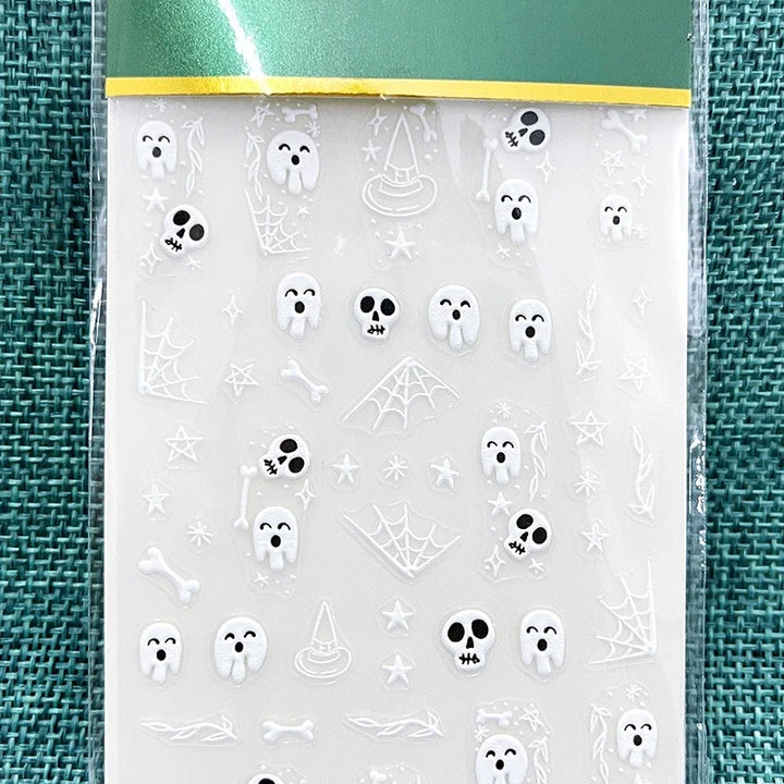 Halloween Nail Art Stickers Cute Halloween Nail Decals Self-Adhesive Ghost Pumpkin Bat Cat Skull Holiday Designs Nail Supplies